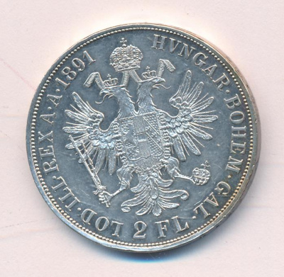 Австрия 2 флорина, 1891 (2 флорина. Австрия. 1891)