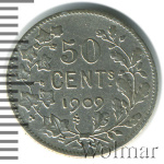 Бельгия 50 сантимов, 1909 (50 сантимов. Бельгия 1909г. Ag.)