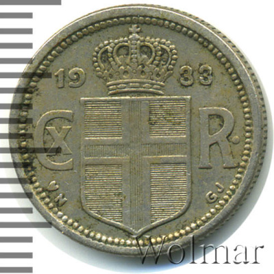 Исландия 25 эйре, 1933 (25 эйре. Исландия 1933г. Cu-Ni.)