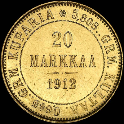 20 марок 1912 г. L. Для Финляндии (Николай II) (20 марок 1912 года, L)