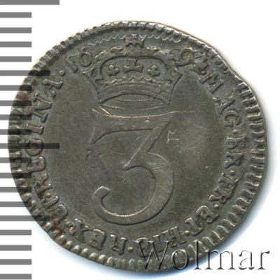 Англия 3 пенса, 1694 (3 пенса. Великобритания 1694г. Ag.)