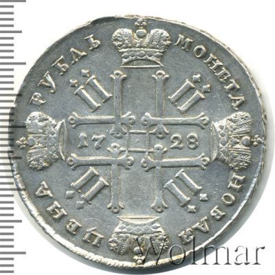 1 рубль 1728 г. Петр II. Со звездой на груди (1 рубль 1728г. Ag. Петров - 2,5 рубля.)