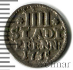 Гессен-Дармштадт 4 пфеннига, 1735 (4 пфеннинга. Германия. Хильдесхайм 1735г. Ag.)