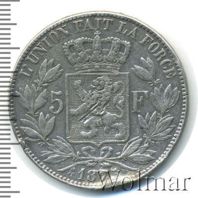 Бельгия 5 франков, 1875 (5 франков. Бельгия 1875г. Ag.)