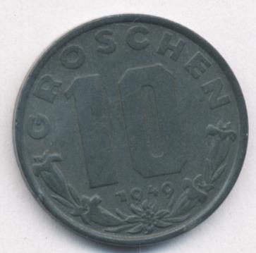 Австрия 10 грошей, 1949 (10 грошей. Австрия 1949)