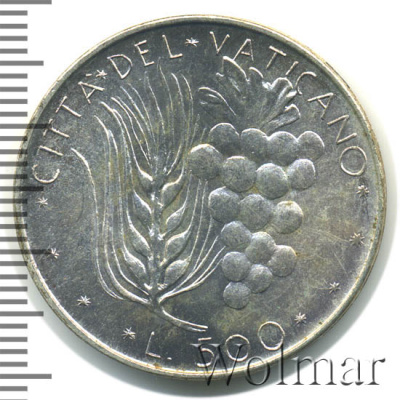 Ватикан 500 лир, 1976 (500 лир. Ватикан 1976г. Ag.)