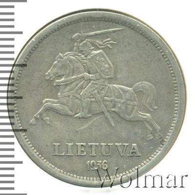 Литва 5 лит, 1936 (5 литов. Литва 1936г. Ag.)