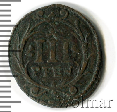 Гессен-Дармштадт 3 пфеннига, 1735 (3 пфеннинга. Германия. Штаде 1735г. Cu.)