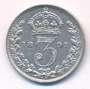 Великобритания 3 пенса, 1897 (3 пенса. Великобритания. 1897)