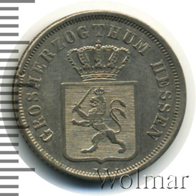 Гессен-Дармштадт 6 крейцеров, 1848 (6 крейцеров. Гессен-Дармштадт. Германия 1848г. Ag.)