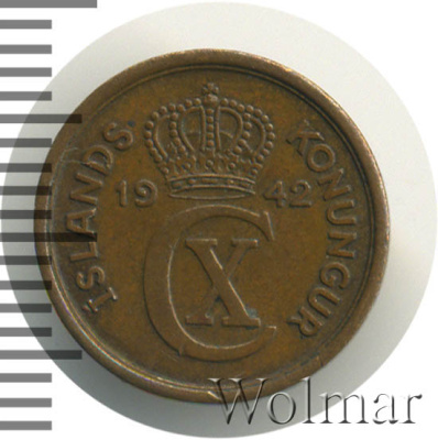 Исландия 1 эйре, 1942 (1 эйре. Исландия 1942г. Cu.)