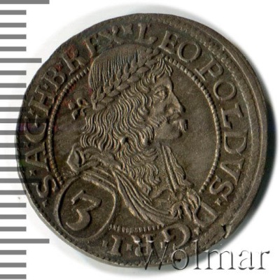 Австрия 3 крейцера, 1672 (3 крейцера. Австрия 1672г. Ag.)