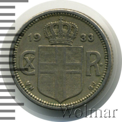 Исландия 10 эйре, 1933 (10 эйре. Исландия 1933г. Cu-Ni.)