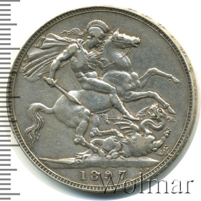 Великобритания 1 крона, 1897 (1 крона. Великобритания 1897г. Ag.)