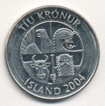 Исландия 10 крон, 2004 (10 крон. Исландия. 2004)