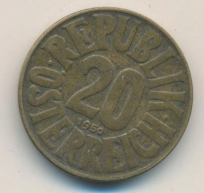 Австрия 20 грошей, 1950 (20 грошей. Австрия 1950)