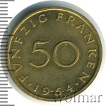 Саар 50 франков, 1954 (50 франков. Саарленд 1954г. Br.)