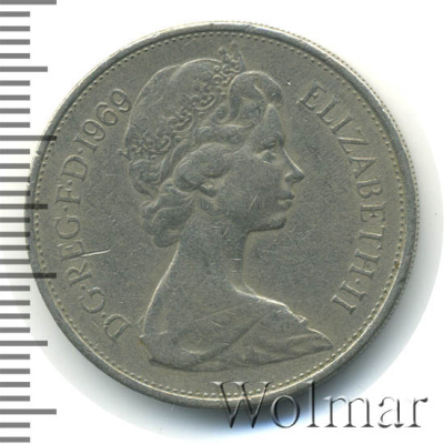 Великобритания 10 новых пенсов, 1969 (10 пенсов. Великобритания 1969г. Cu-Ni.)