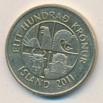 Исландия 100 крон, 2011 (100 крон Исландия 2011)