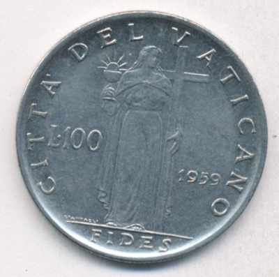 Ватикан 100 лир, 1959 (100 лир. Ватикан 1959)