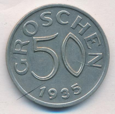 Австрия 50 грошей, 1935 (50 грошей. Австрия 1935)