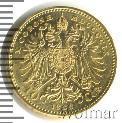 Венгрия 10 крон, 1909 (10 крон. Австро-Венгрия 1909г. Au 3,4.)