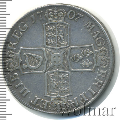 Англия 1 крона, 1707 (1 крона. Великобритания 1707г. Ag.)