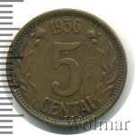 Литва 5 центов, 1936 (5 центов. Литва 1936г. Br.)