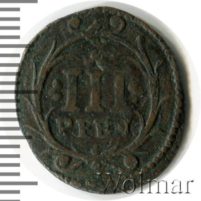 Гессен-Дармштадт 3 пфеннига, 1735 (3 пфеннинга. Германия. Штаде 1735г. Cu.)