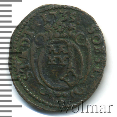 Гессен-Дармштадт 3 пфеннига, 1735 (3 пфеннинга. Германия. Штаде 1735г. Cu.)