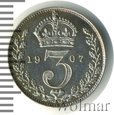 Великобритания 3 пенса, 1907 (3 пенса. Великобритания 1907г. Ag.)