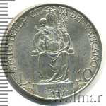 Ватикан 10 лир, 1935 (10 лир. Ватикан 1935г. Ag.)