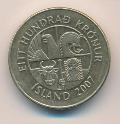 Исландия 100 крон, 2007 (100 крон. Исландия 2007)