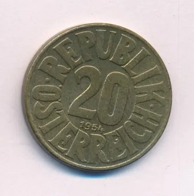 Австрия 20 грошей, 1954 (20 грошей. Австрия 1954)