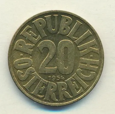 Австрия 20 грошей, 1954 (20 грошей австрия 1954)