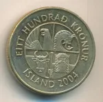 Исландия 100 крон, 2004 (100 крон. Исландия. 2004)