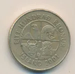 Исландия 100 крон, 2001 (100 крон. Исландия 2001)