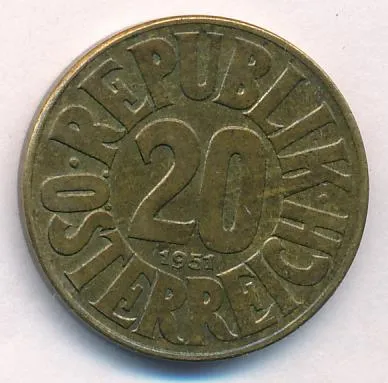 Австрия 20 грошей, 1951 (20 грошей Австрия. 1951)