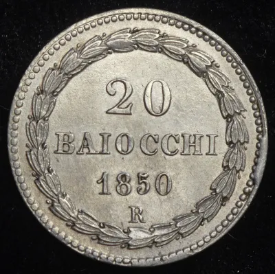 Папская область 20 байокко, 1850 (20 байокко 1850 (Папское государство) R)