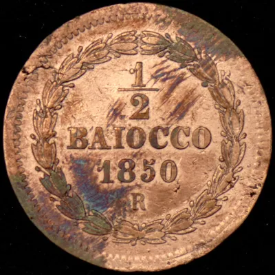 Папская область ½ байокко, 1850 (1/2 байокко 1850 (Папское государство) R)