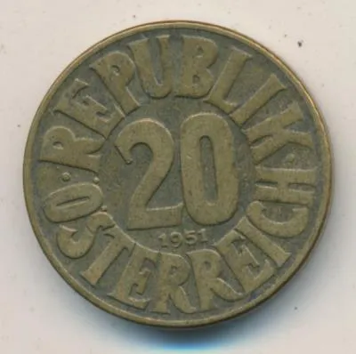 Австрия 20 грошей, 1951 (20 грошей. Австрия 1951)