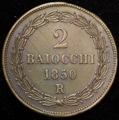 Папская область 2 байокко, 1850 (2 байокко 1850 (Ватикан))